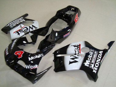 1988-1989 Honda CBR250RR MC19 Motorcycle Fairings - Glossy Black White West Mobil HRC 4 Canada