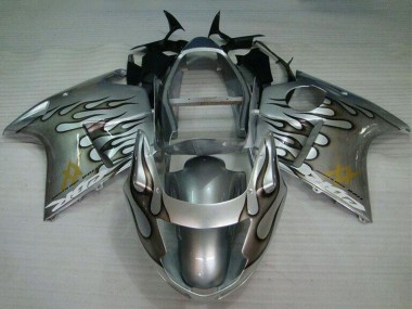 1996-2007 Honda CBR1100XX Blackbird Motorcycle Fairing - Silver Black Flame Canada