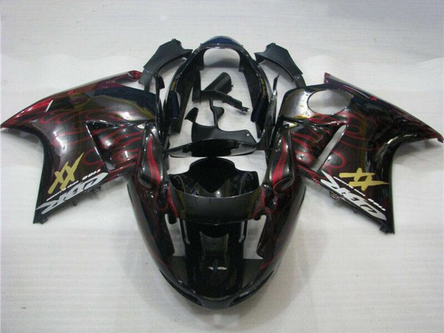1996-2007 Honda CBR1100XX Blackbird Abs Motorcycle Fairings - Glossy Black Red Flame Canada