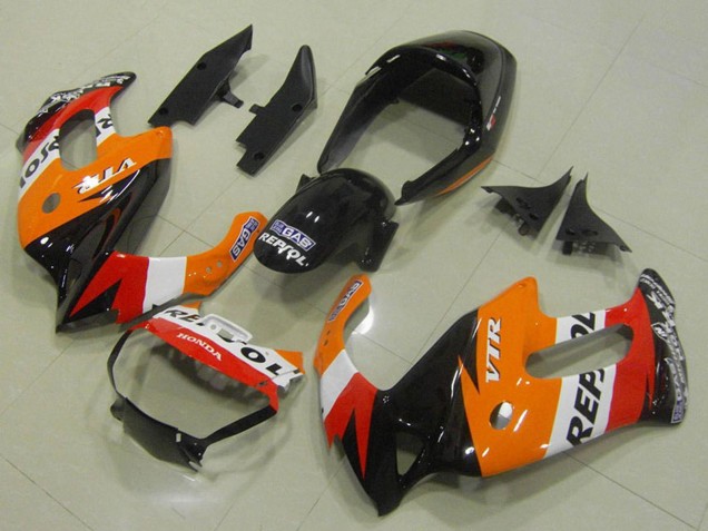 1997-2005 Honda VTR1000F Motorcycle Fairings - Orange White Red Glossy Black Repsol Canada