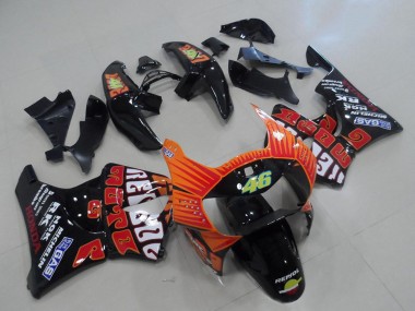 1998-1999 Honda CBR900RR 919 Motorcycle Fairings - Glossy Black Orange Rossi Canada