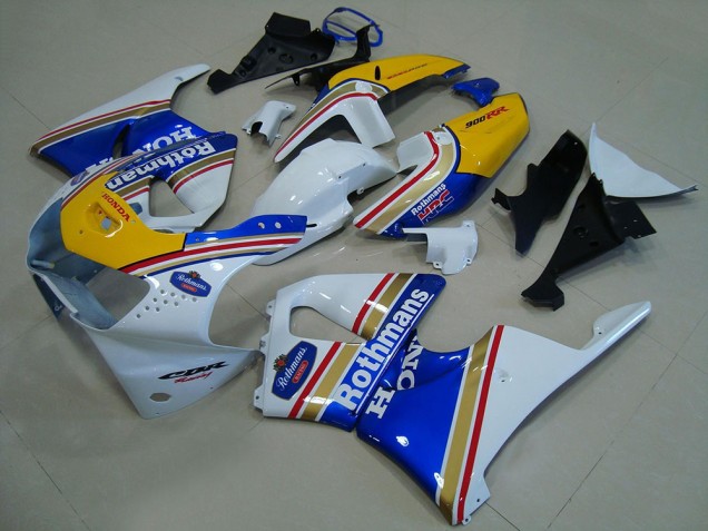 1998-1999 Honda CBR900RR 919 Motorcycle Fairings - White Blue Yellow Rothmans Canada