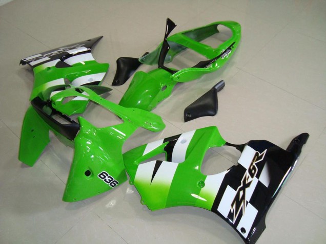 2000-2002 Kawasaki ZX6R Motorcycle Fairings - Green White Black 636 Canada