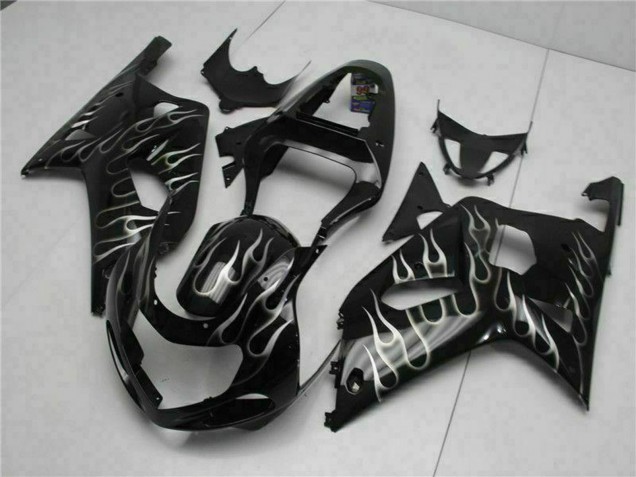 2001-2003 Suzuki GSXR 600/750 Motorcycle Fairings - Glossy Black Silver Flame Canada