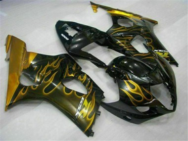 2003-2004 Suzuki GSXR 1000 Motorcycle Fairings - Glossy Black Gold Flame Canada