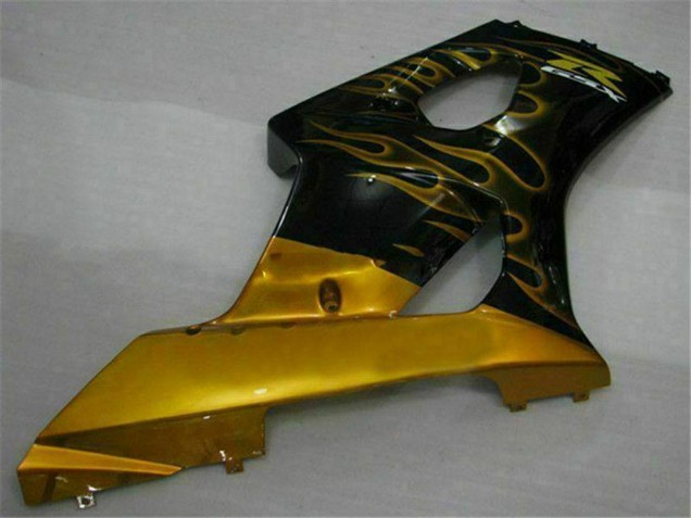 2003-2004 Suzuki GSXR 1000 Motorcycle Fairings - Glossy Black Gold Flame Canada