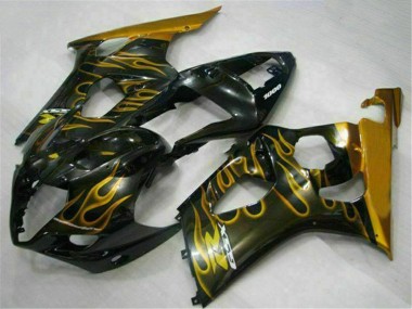 2003-2004 Suzuki GSXR 1000 Motorcycle Fairings - Glossy Black Gold Flame Canada