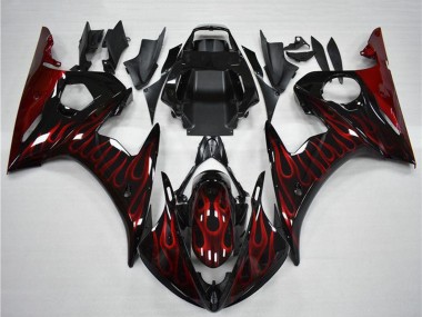 2003-2004 Yamaha YZF R6 Motorcycle Fairing - Glossy Black Red Flame Canada