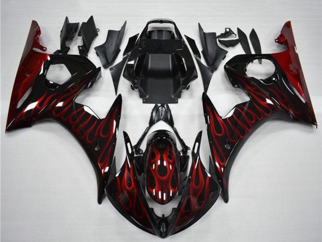 2003-2004 Yamaha YZF R6 Motorcycle Fairing - Glossy Black Red Flame Canada