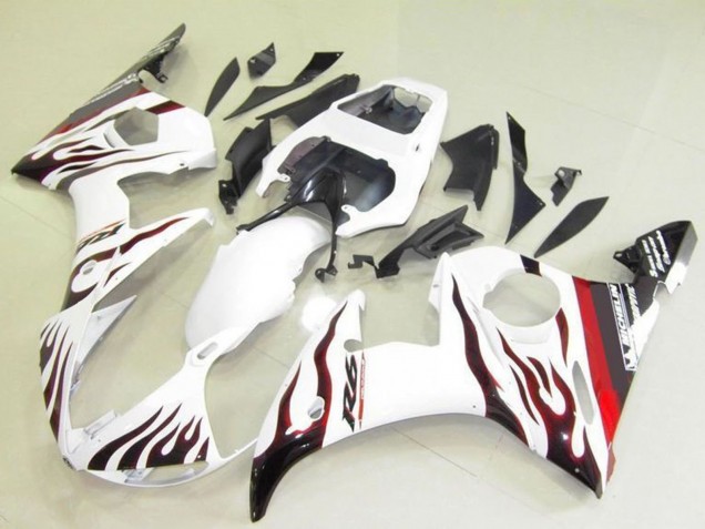 2003-2004 Yamaha YZF R6 Motorcycle Fairings - White Red Black Flame Michelin Canada