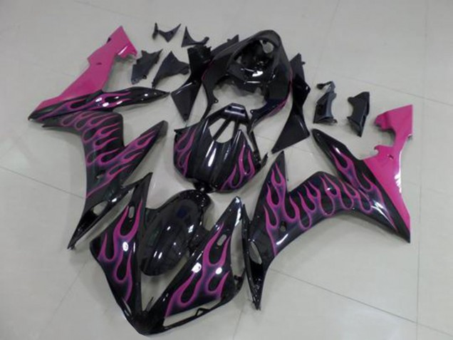 2004-2006 Yamaha YZF R1 Motorcycle Fairings - Glossy Black Pink Flame Canada
