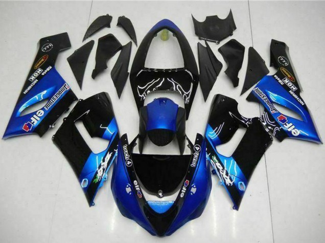 2005-2006 Kawasaki ZX6R Motorcycle Fairings - Blue Glossy Black Elf Canada