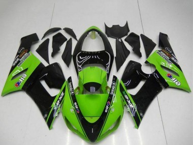 2005-2006 Kawasaki ZX6R Motorcycle Fairings - Green Glossy Black Elf Canada