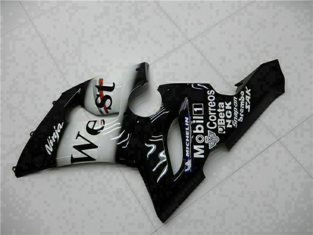 2005-2006 Kawasaki ZX6R Motorcycle Fairings - Glossy Black White West Canada