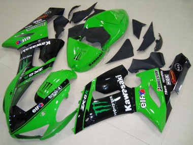 2005-2006 Kawasaki ZX6R Motorcycle Fairings - Green Glossy Black Elf Monster Canada
