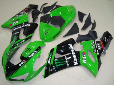 2005-2006 Kawasaki ZX6R Motorcycle Fairings - Green Glossy Black Elf Monster Canada