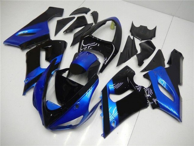 2005-2006 Kawasaki ZX6R Motorcycle Fairing Kits - Blue Glossy Black Canada