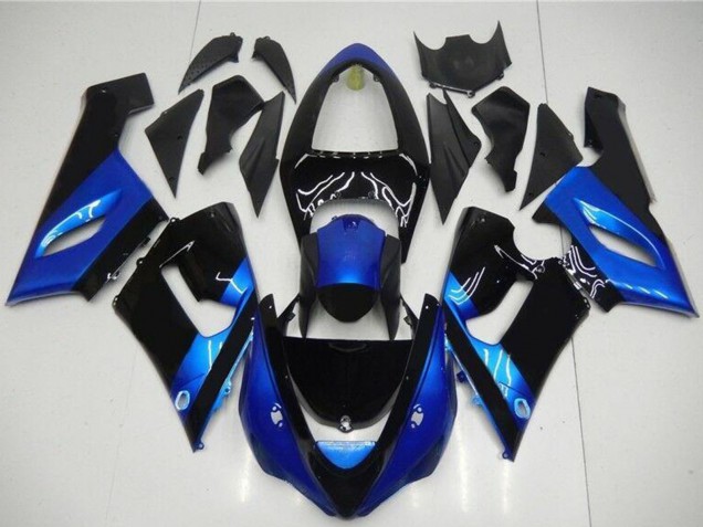 2005-2006 Kawasaki ZX6R Motorcycle Fairing Kits - Blue Glossy Black Canada