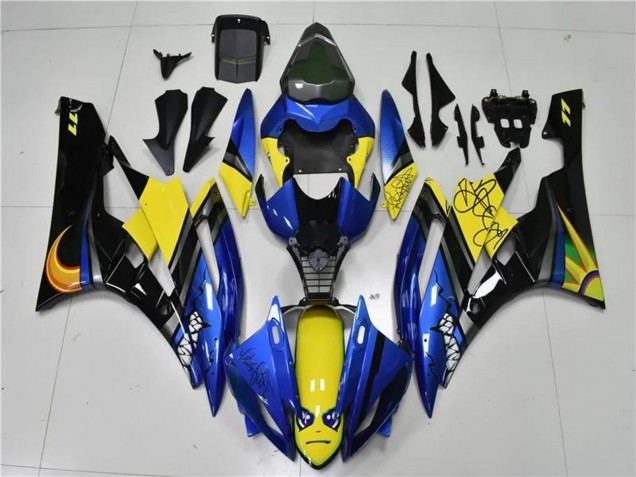 2006-2007 Yamaha YZF R6 Motorcycle Fairings - Blue Yellow Glossy Black Shark Canada