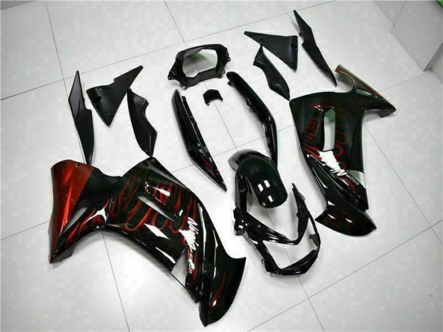 2006-2008 Kawasaki EX650 Motorcycle Fairings - Glossy Black Red Flame Canada