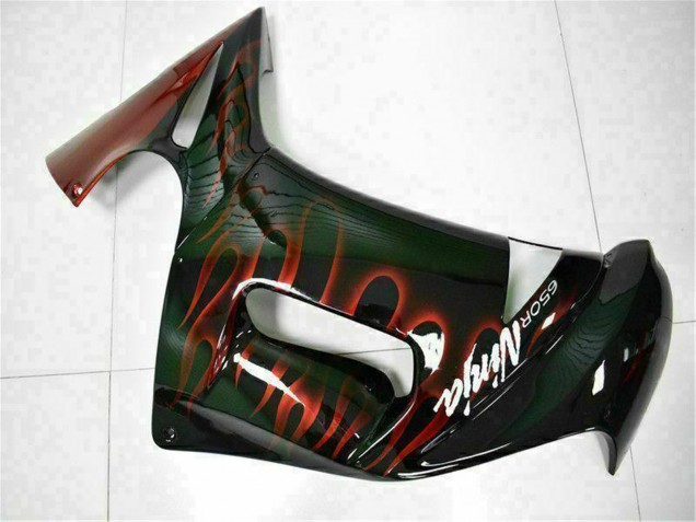 2006-2008 Kawasaki EX650 Motorcycle Fairings - Glossy Black Red Flame Canada
