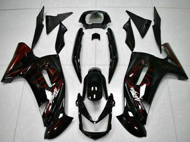 2006-2008 Kawasaki EX650 Motorcycle Fairings - Glossy Black Red Flame Canada