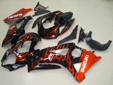 2007-2008 Suzuki GSXR 1000 Motorcycle Fairings - Glossy Black Orange Flame Canada