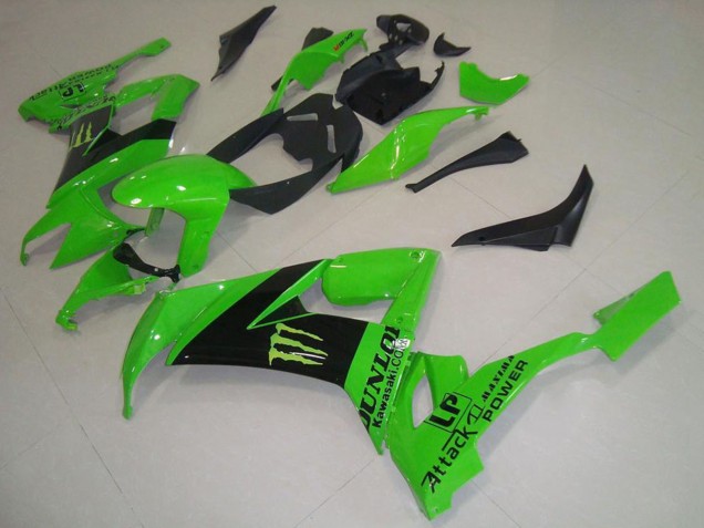 2008-2010 Kawasaki ZX10R Motorcycle Fairings - Green Black Monster Dunlop Canada