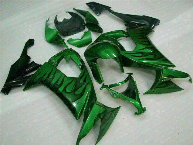 2008-2010 Kawasaki ZX10R Motorcycle Fairings - Glossy Black Green Flame Canada