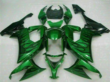 2008-2010 Kawasaki ZX10R Motorcycle Fairings - Glossy Black Green Flame Canada