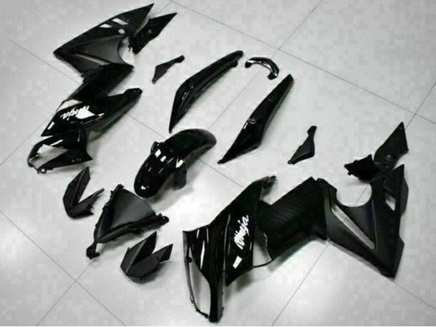 2009-2011 Kawasaki EX650 Motorcycle Fairings - Glossy Black White Decal Canada