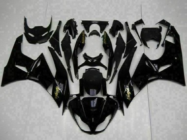 2009-2012 Kawasaki ZX6R Motorcycle Fairings - Glossy Black Gold Ninja Canada