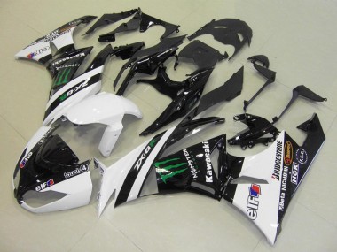 2009-2012 Kawasaki ZX6R Motorcycle Fairings - White Glossy Black Green Elf Touch4 Monster Bridgestone Canada