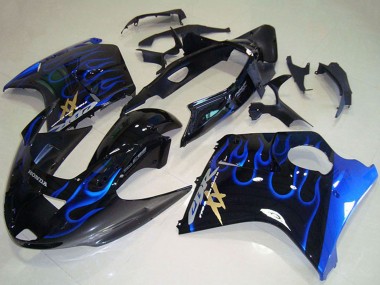1996-2007 Honda CBR1100XX Blackbird Abs Motorcycle Fairings - Glossy Black Blue Flame Canada