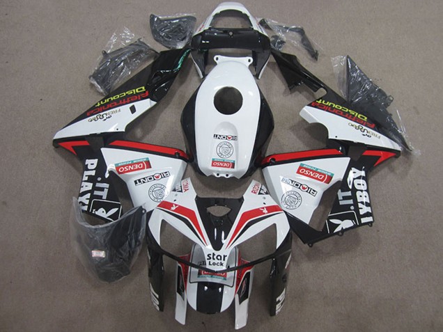 2005-2006 Honda CBR600RR Motorcycle Fairings - White Red Black Star Lock Playboy Canada