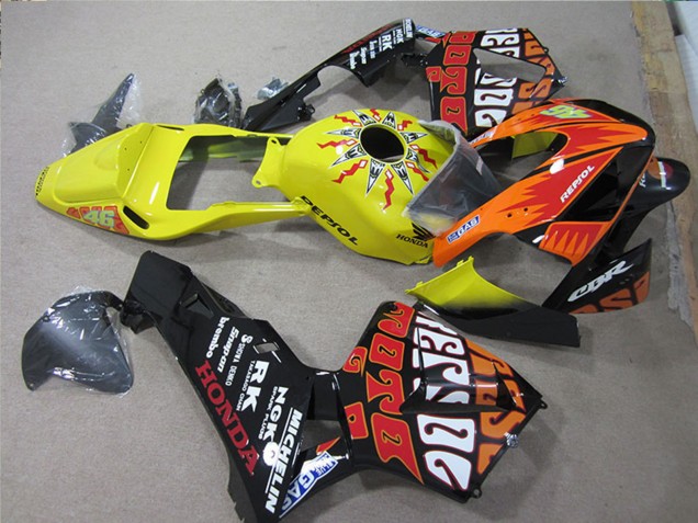 2005-2006 Honda CBR600RR Motorcycle Fairings - Black Orange Yellow Rossi Repsol Canada