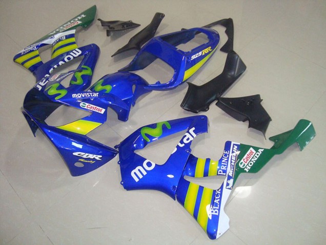 2000-2001 Honda CBR900RR 929 Motorcycle Fairings - Blue Yellow Green MoviStar Castrol Canada