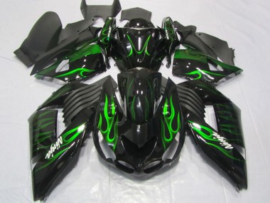 2006-2011 Kawasaki ZX14R ZZR1400 Motorcycle Fairings - Glossy Black Green Flame Canada
