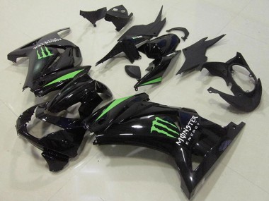 2008-2012 Kawasaki ZX250R Motorcycle Fairings - Glossy Black Green Monster Energy Canada
