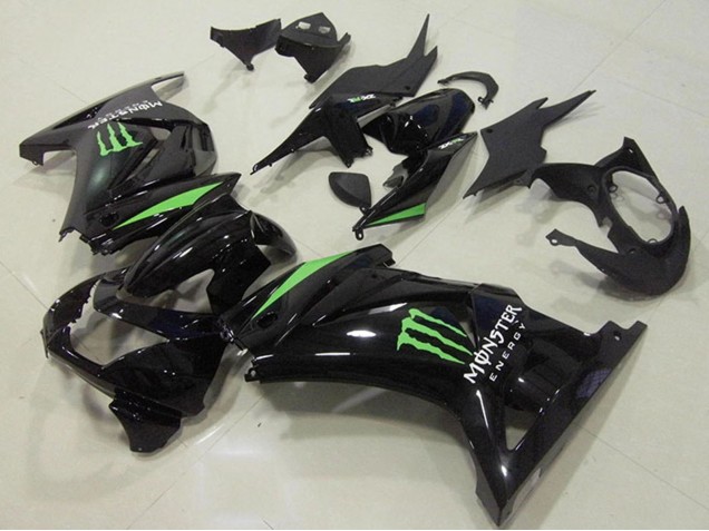 2008-2012 Kawasaki ZX250R Motorcycle Fairings - Glossy Black Green Monster Energy Canada