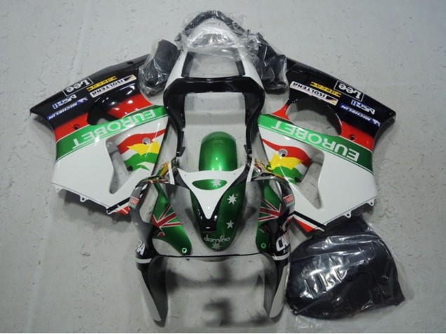 2000-2002 Kawasaki ZX6R Motorcycle Fairings - White Green Red Yellow Black Star EuroBet Canada