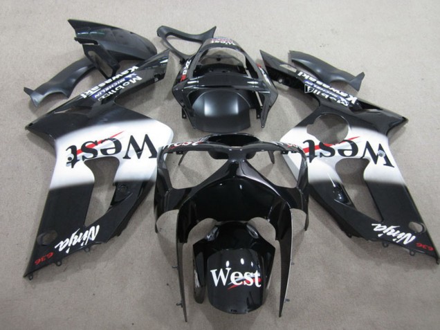 2003-2004 Kawasaki ZX6R Motorcycle Fairing - Glossy Black White West Canada
