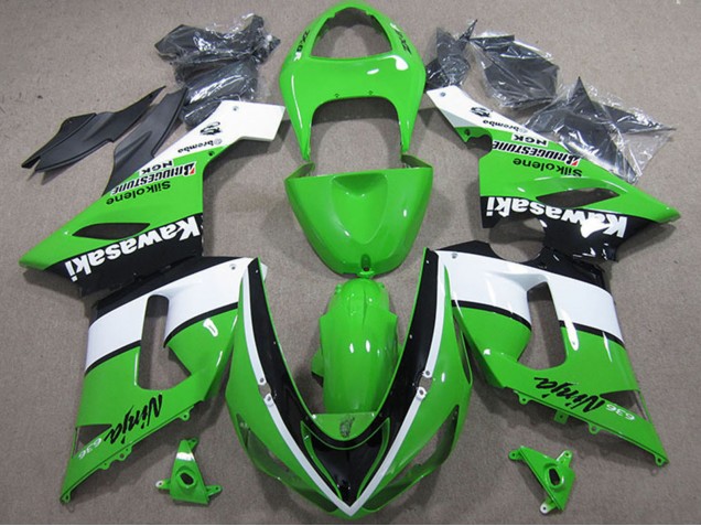2005-2006 Kawasaki ZX6R Motorcycle Fairings - Green White Black Canada