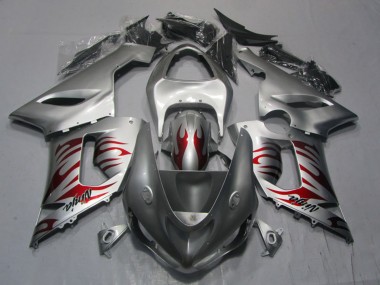 2005-2006 Kawasaki ZX6R Motorcycle Fairings - Silver Red Flame Ninja Canada
