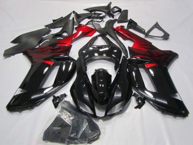 2007-2008 Kawasaki ZX6R Motorcycle Fairings - Black Red Canada