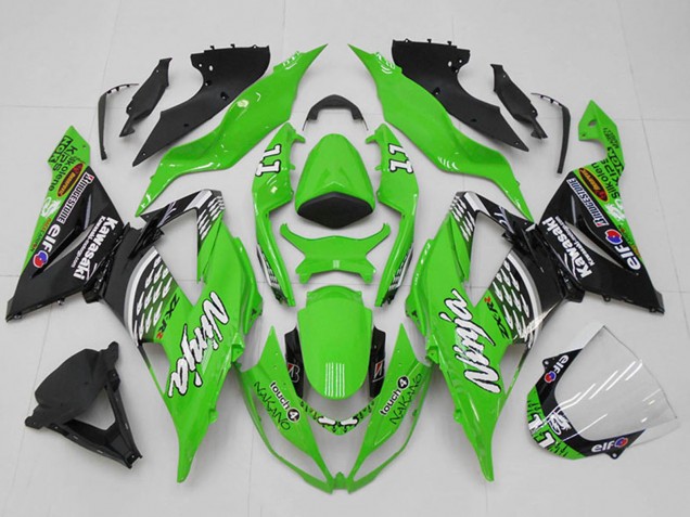 2013-2018 Kawasaki ZX6R Motorcycle Fairings - Green White Silver Black Elf Touch4 Bridgestone 11 Canada