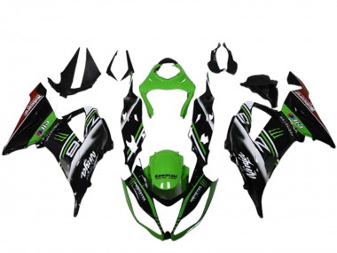 2013-2018 Kawasaki ZX6R Motorcycle Fairings - Green Black White Elf Monster Canada