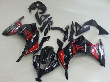 2013-2018 Kawasaki ZX300R Motorcycle Fairings - Glossy Black Red Elf Touch4 Monster Canada
