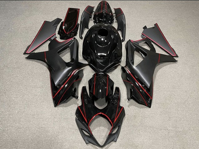 2007-2008 Suzuki GSXR 1000 Motorcycle Fairings - Glossy Black Matte Black Red Trim Canada