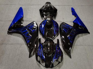 2006-2007 Honda CBR1000RR Motorcycle Fairing - Glossy Black Blue Flame Canada